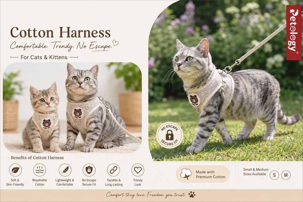 MEOW MEOW Cat Harness and Leash Set , Escape Proof and Adjustable , Lightweight and Soft Walking Harness for Cats - Perfect for Small & Medium Cats with Weight from 1.5 KG to 6.0 KG (Beige)