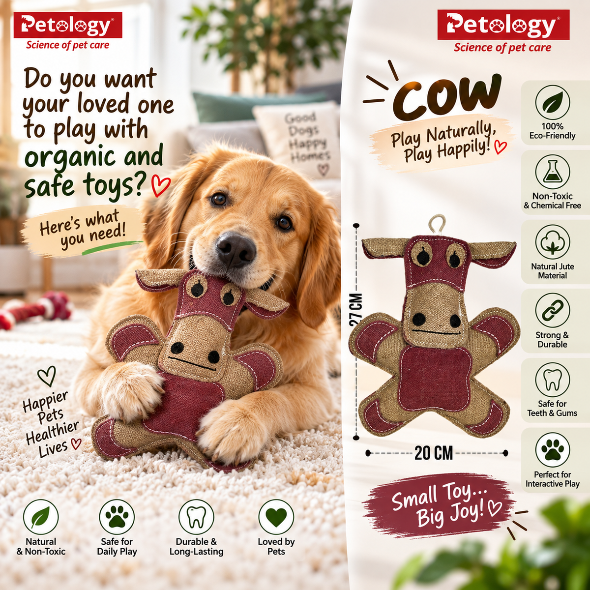 Natural jute Felt Dog Toy(Giraffe) -safe and non toxic No Squeak, No Fluff, Durable, Extra Thick Dog Chew Toy for Aggressive Chewers for adult and puppies