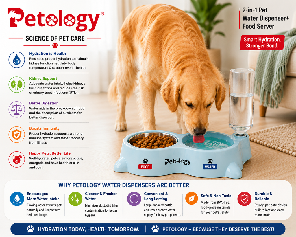 Petology Hihealth 2 In1 Pet Feeder & Automatic Water Dispensing system with stainless steel Food server Suitable for Cats and Dogs (small, medium & Large pets)