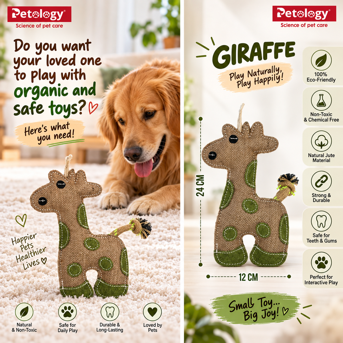 Natural jute Felt Dog Toy(Giraffe) -safe and non toxic No Squeak, No Fluff, Durable, Extra Thick Dog Chew Toy for Aggressive Chewers for adult and puppies