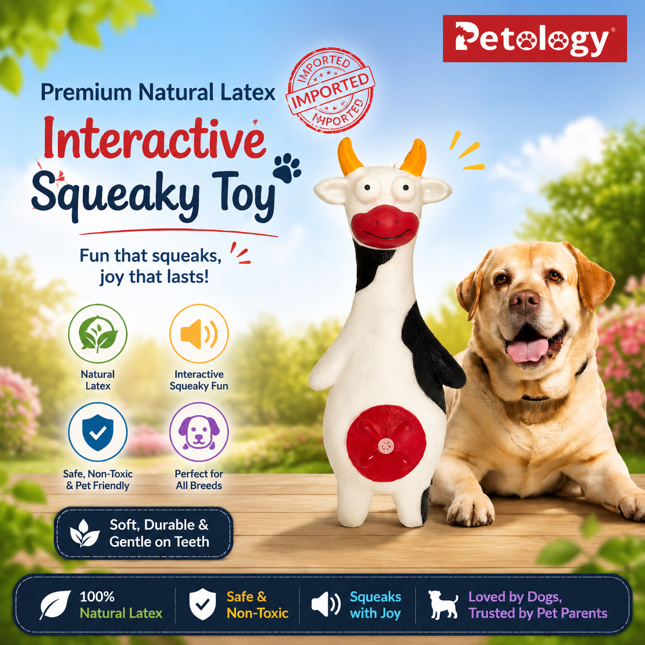 PlayPets Holy Cow Squeaky Dog Toy, Durable Latex 100% lead Free( made in UK ) Rubber Chew Toy for Small, Medium & Large Dogs Interactive,Teeth Cleaning, Indoor Outdoor Pet Play( suitable for all ages) )