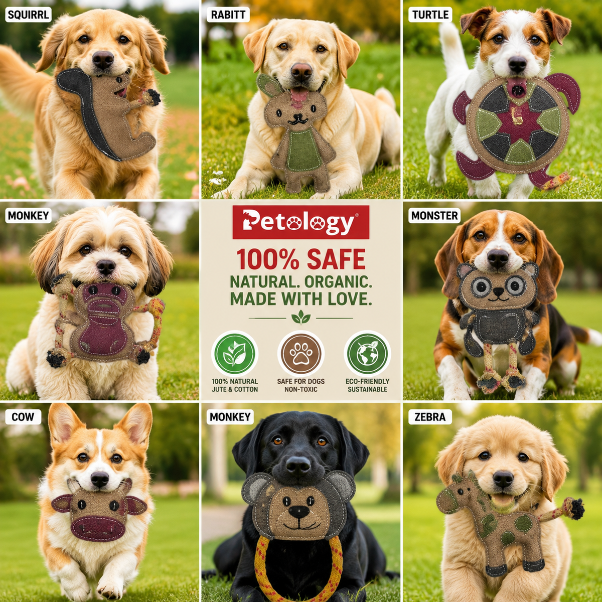 Petosafe Buy 2, Pay for 1  Pure Organic Jute Chew Tug Toy Safe, Non Toxic Fun for all size Dogs!