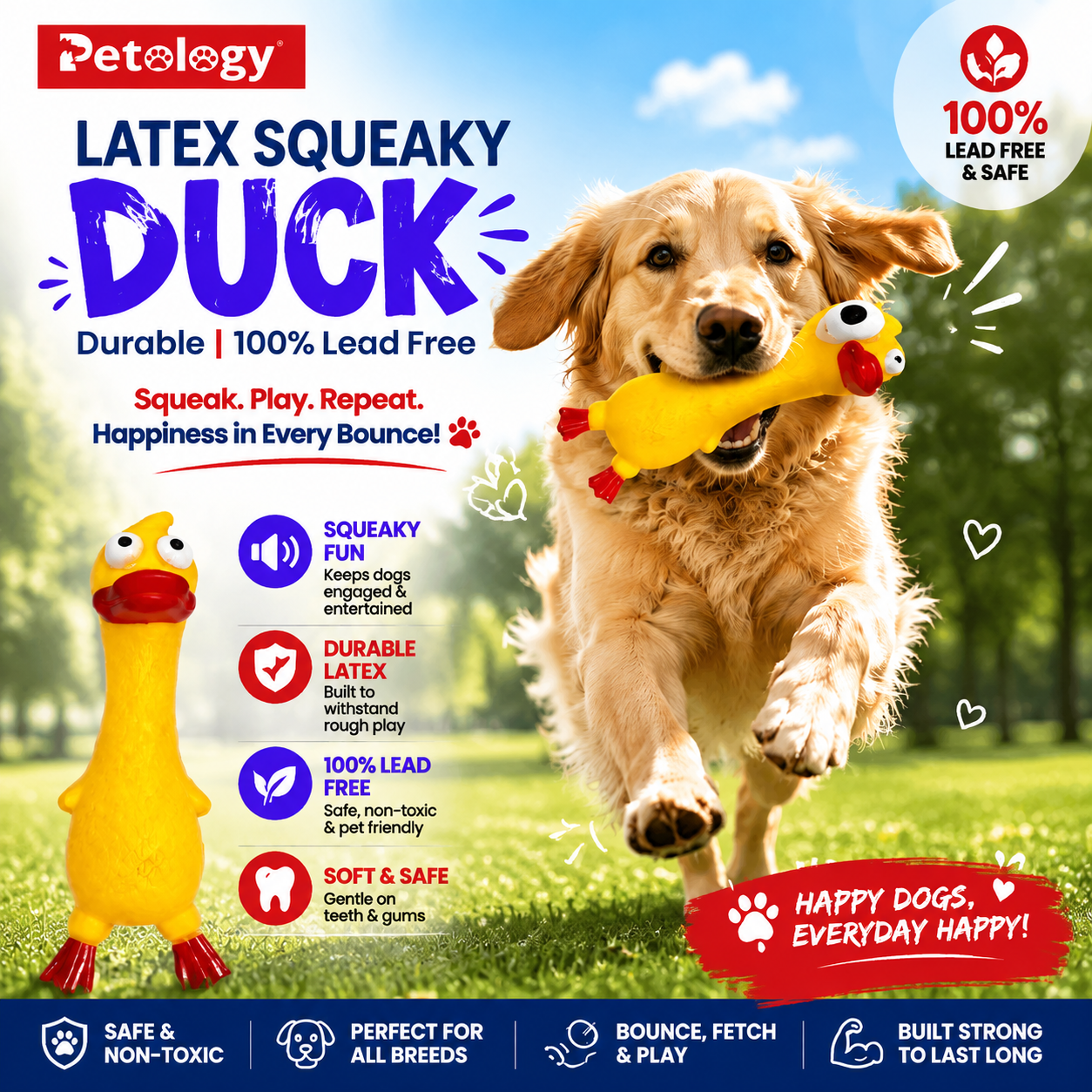 Penny Latex Rubber Duck Squeaky Toy for Fun, Fetch & Happy Pets,Reduces seperation anxiety