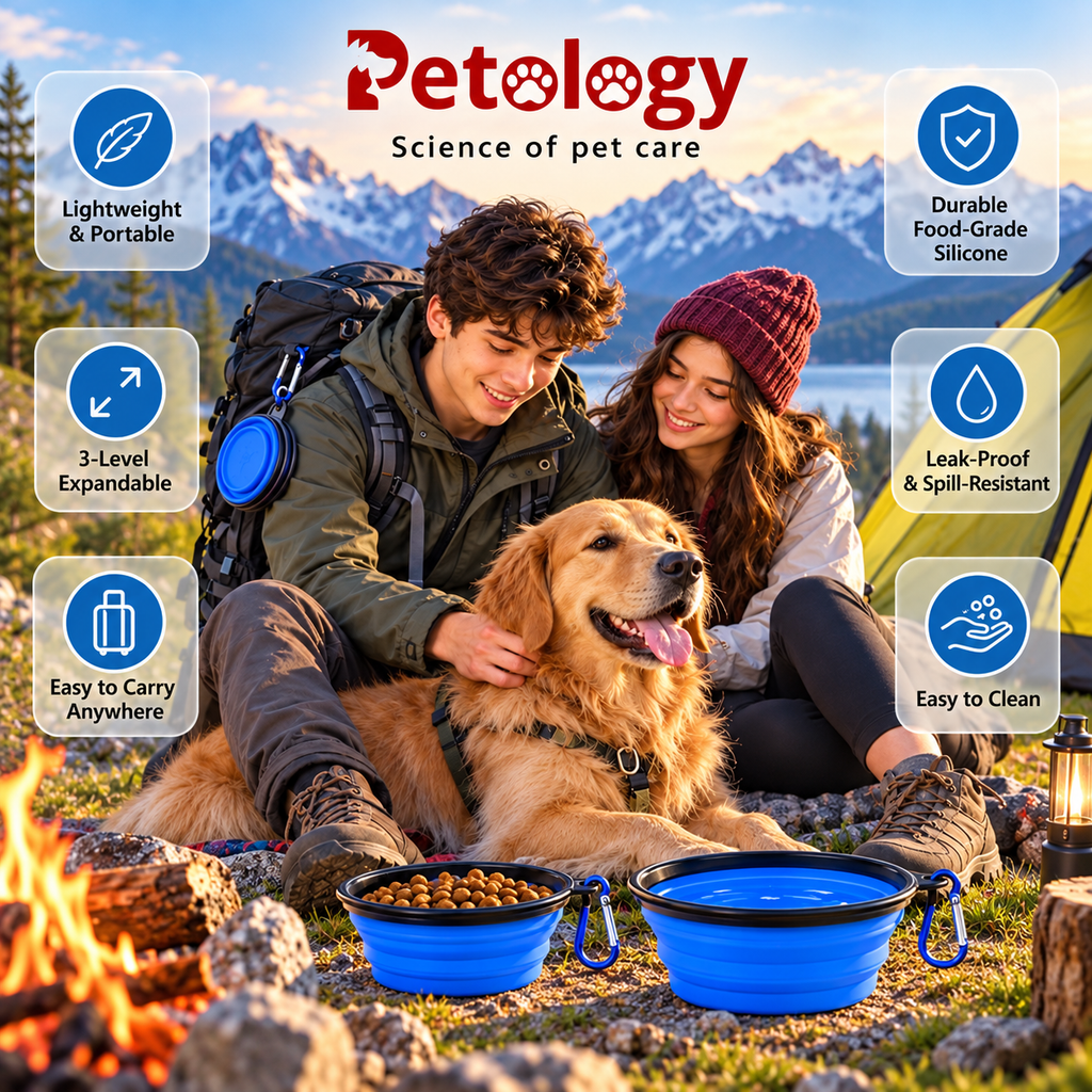 HI-health Travel made easy 2 pcs food & water Collapsible silicone Dog Bowl, Foldable Expandable Cup Dish for Food- Water Feeding Portable Travel Bowl, Free Pet ID-Tag