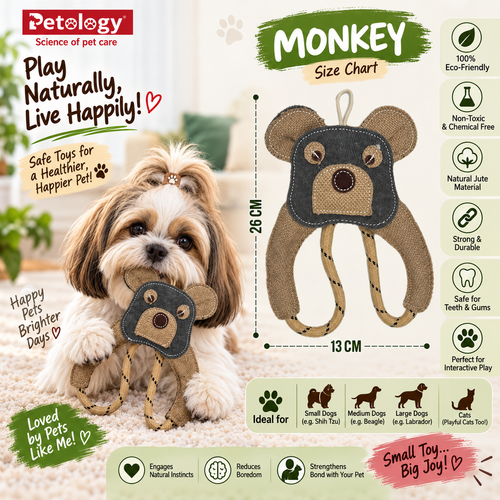 Natural jute Felt Dog Toy(Monkey) -safe and non toxic No Squeak, No Fluff, Durable, Extra Thick Dog Chew Toy for Aggressive Chewers for adult and puppies