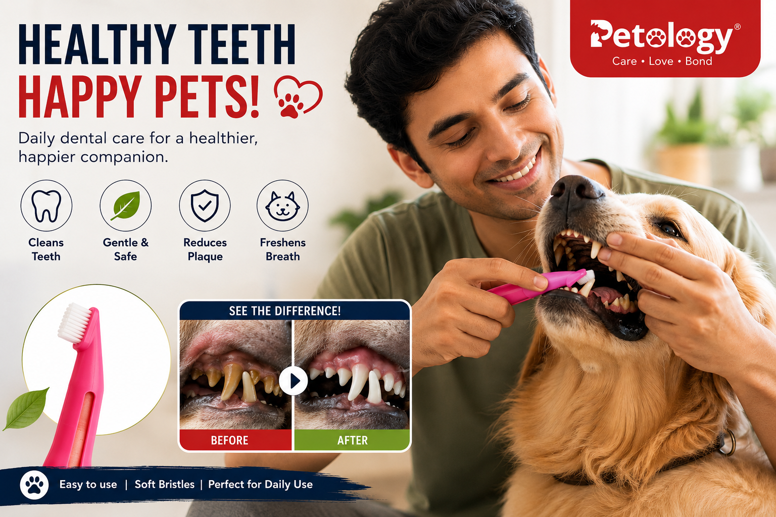 HiHygiene Ultra-Soft 2-in-1 Dog Toothbrush for Easy, Enhanced Oral Care