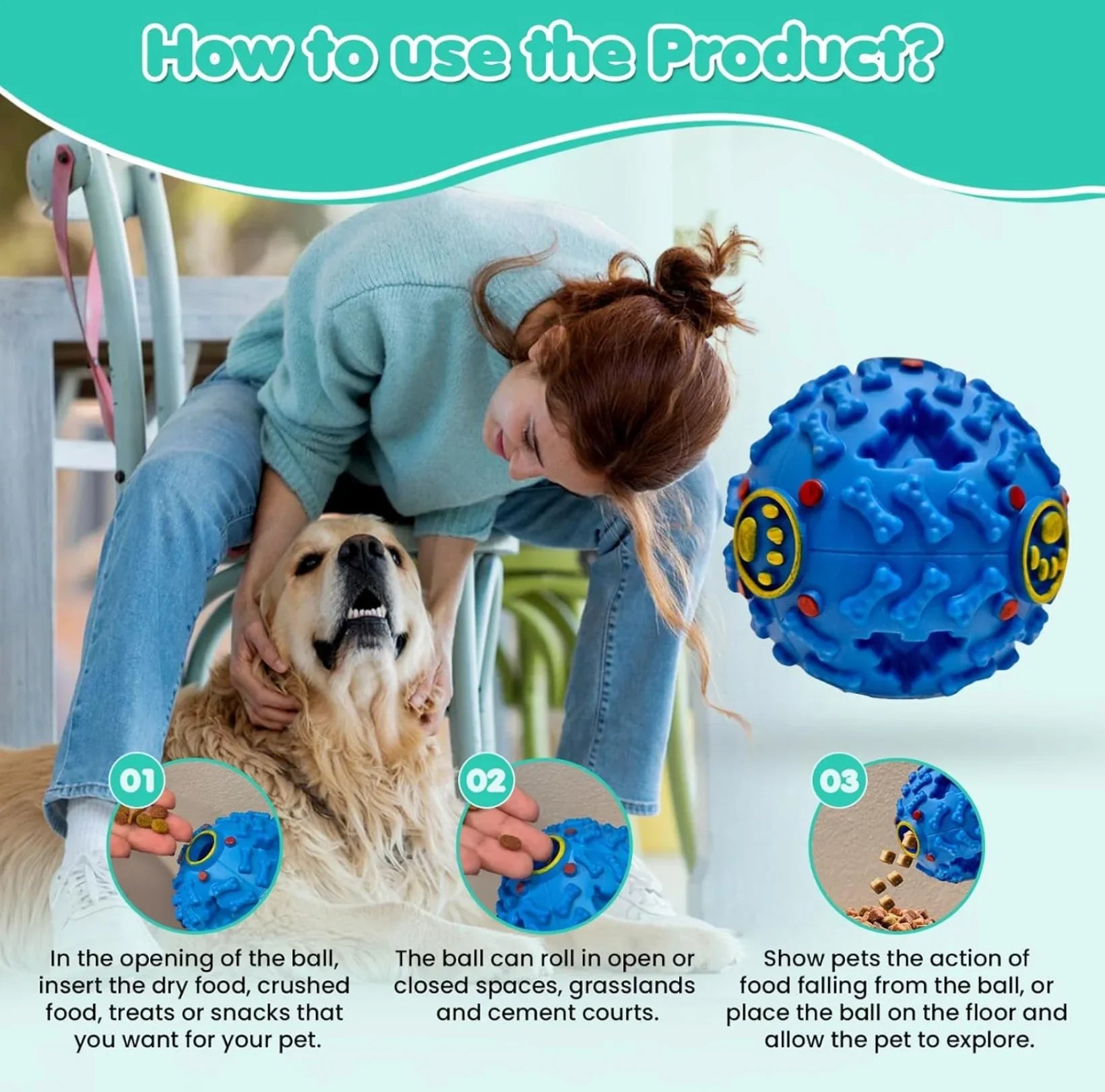 Giggle Interactive Squeaky Dog Ball, Funny Giggle Sound When Rolled or Shaken, Interactive Toy for Small, Medium & Large Dog, Treat Dispensing toy as well
