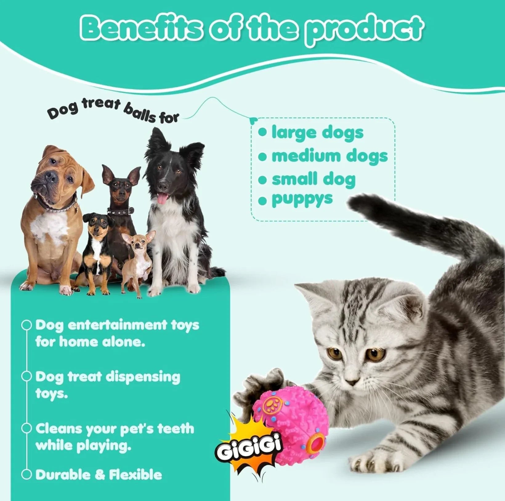 Giggle Interactive Squeaky Dog Ball, Funny Giggle Sound When Rolled or Shaken, Interactive Toy for Small, Medium & Large Dog, Treat Dispensing toy as well