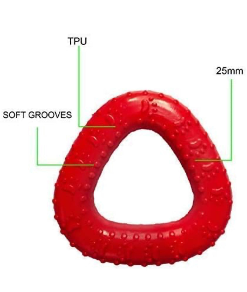 Red rubber ring with TPU and soft grooves labeled, on a white background