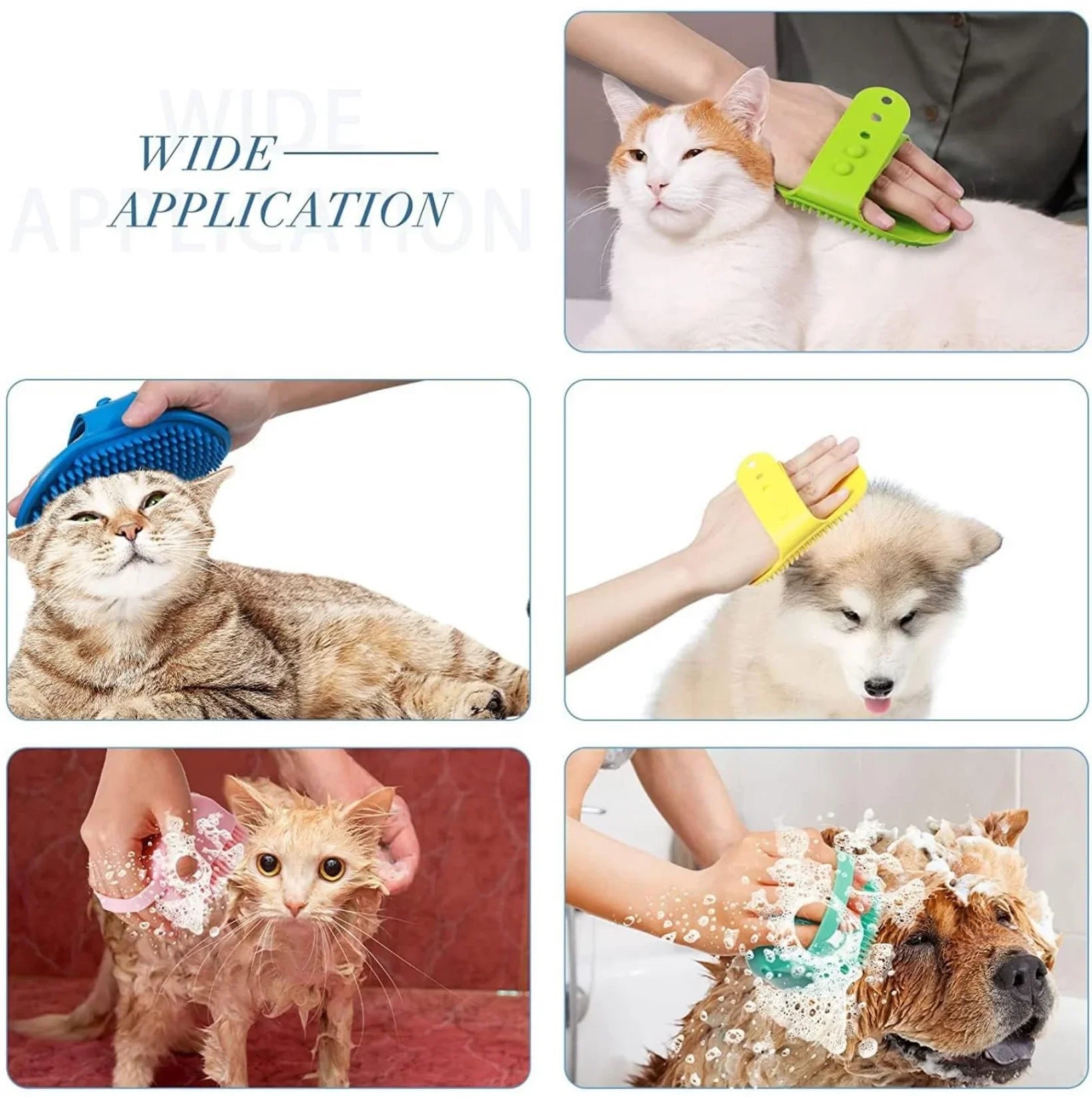 Hi Health COMBO 3 pcs Self Cleaning Slicker Shedding Brush ,Pet Bath Massage Brush With Soap & Shampoo Dispenser Soft Silicone Bristle For Long Short Haired Dogs Cats Shower.