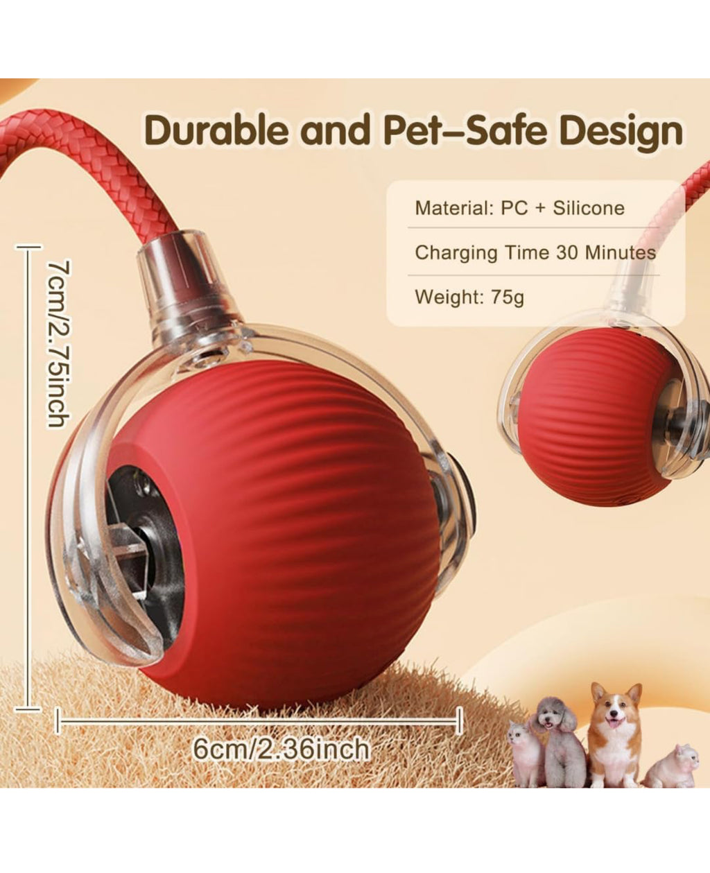 Playpets Most Viral Interactive Rolling Ball Toy for Cats and Dogs 360° Smart Automatic Pet Ball (RED)