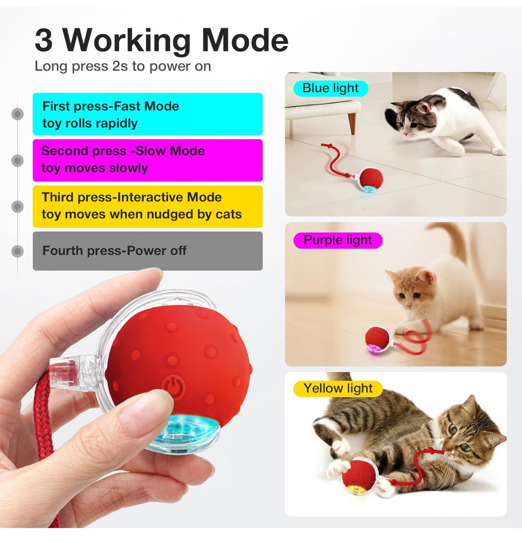 Playpets Most Viral Interactive Rolling Ball Toy for Cats and Dogs 360° Smart Automatic Pet Ball (RED)