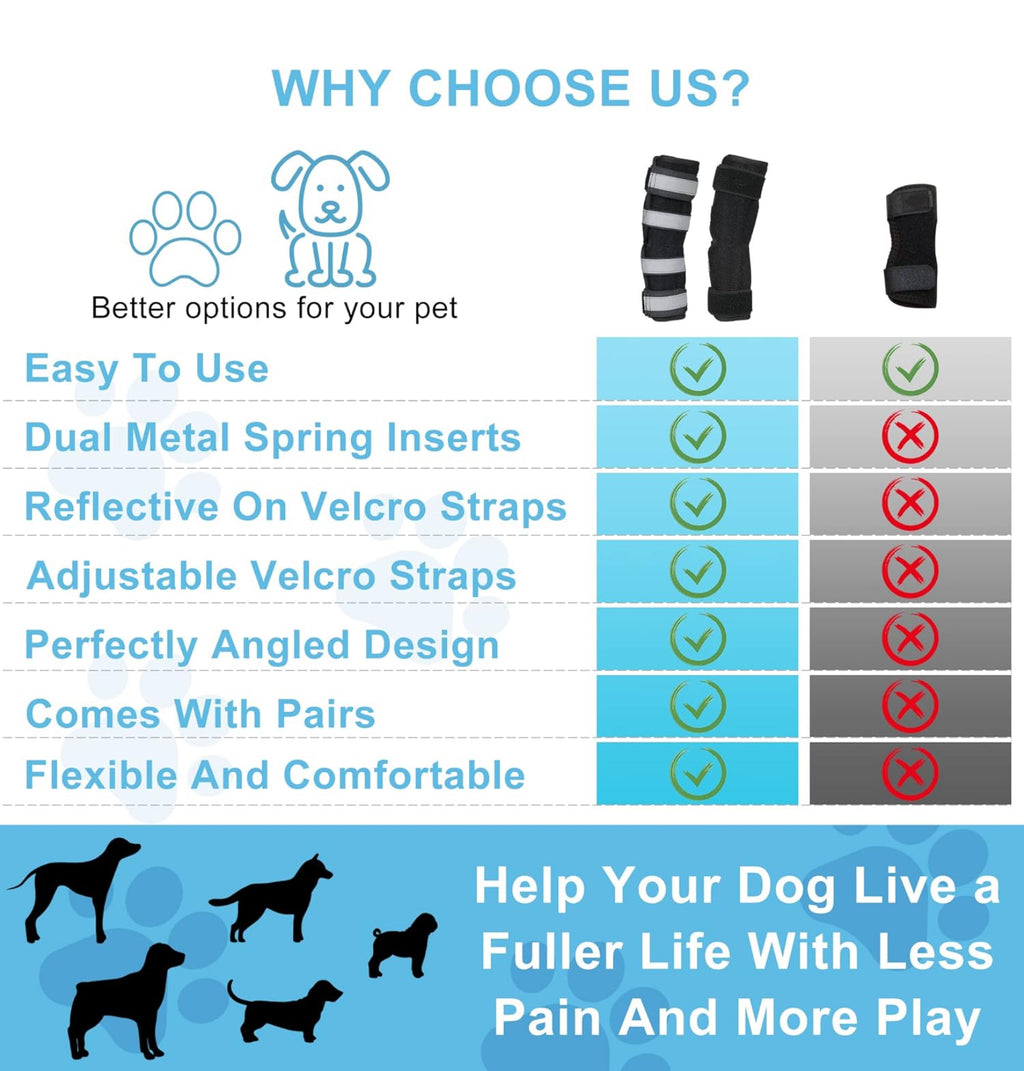 Petability Canine Splint Brace for Rear Legs with Safety Reflective Straps, Joint Warps Support Help Hind Legs Injuries Sprains Arthritis Torn ligament (1 Pair)