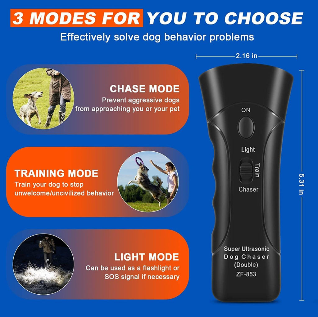 Petology Anti Barking Device, Safe Handheld Dog Repeller Trainer Dual Channel Dog Repeller Ultrasonic Handheld Dog Training Tool, 3 in 1 Bark Control Frequency Levels Humanized for Cats, Dogsl