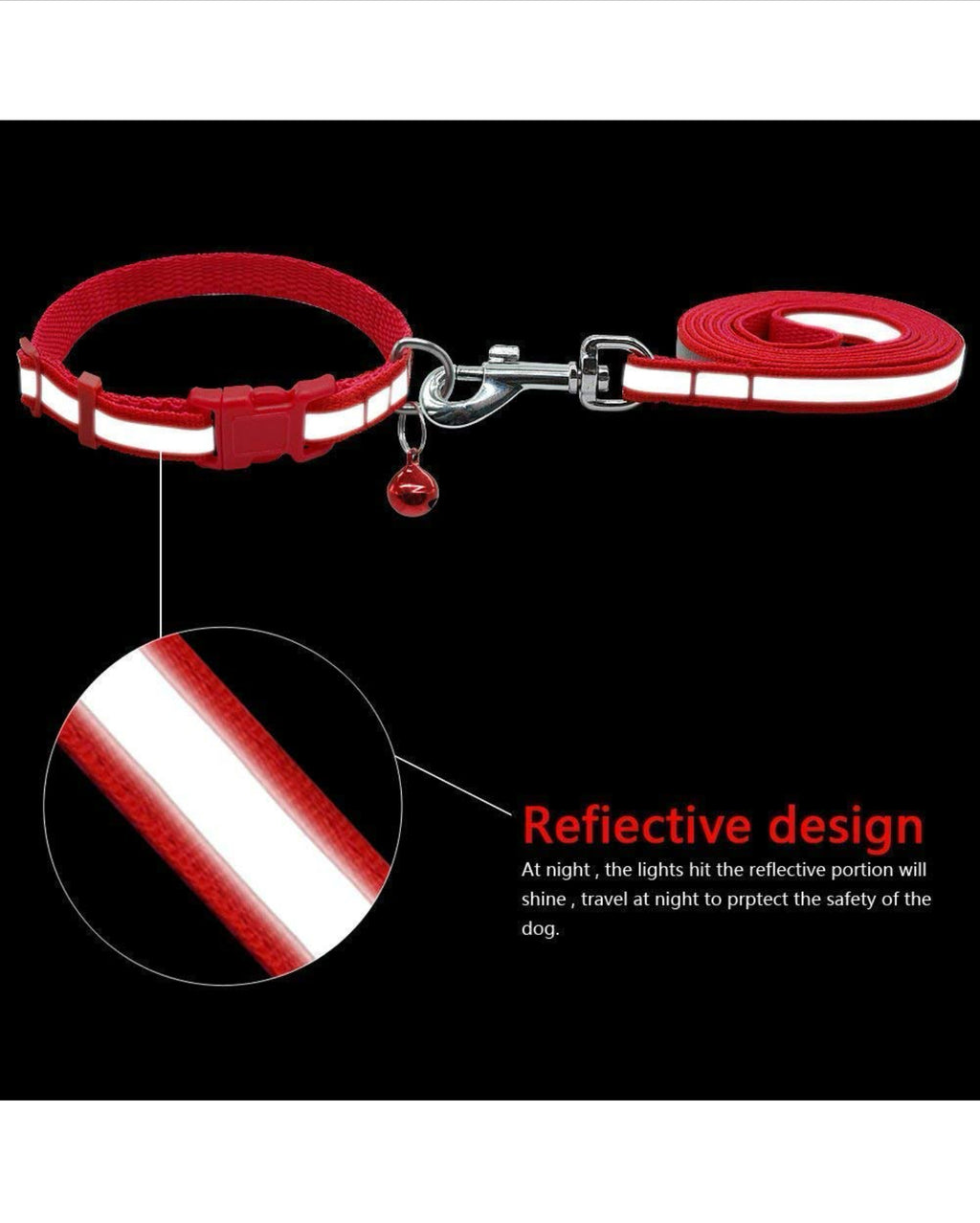 PLAYPET Reflective Leash Collar Set with Bell for Cats and Dogs 10mm, Colour May Vary