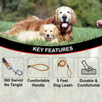 Petology Plush High Strength 18MM rope leash with complementary Paw tag and Leash 1.5 inch collar