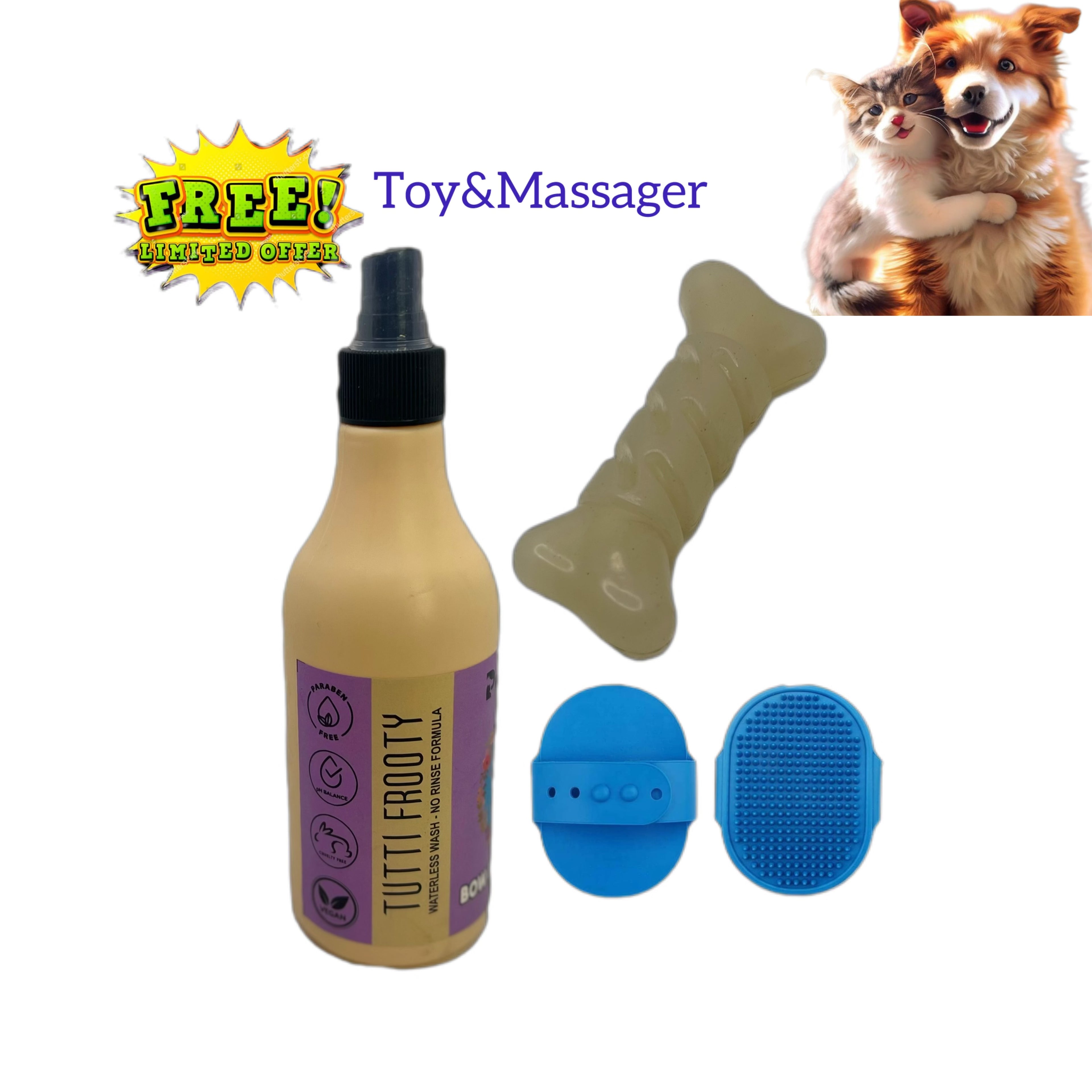 Dry Bath Anti-Fungal & Natural Cleanser to keep dogs and cats odour free summer smell good FREE FREE TOY & PALM MASSAGER CUM BATHING BRUSH ……Hurry Limited period offer