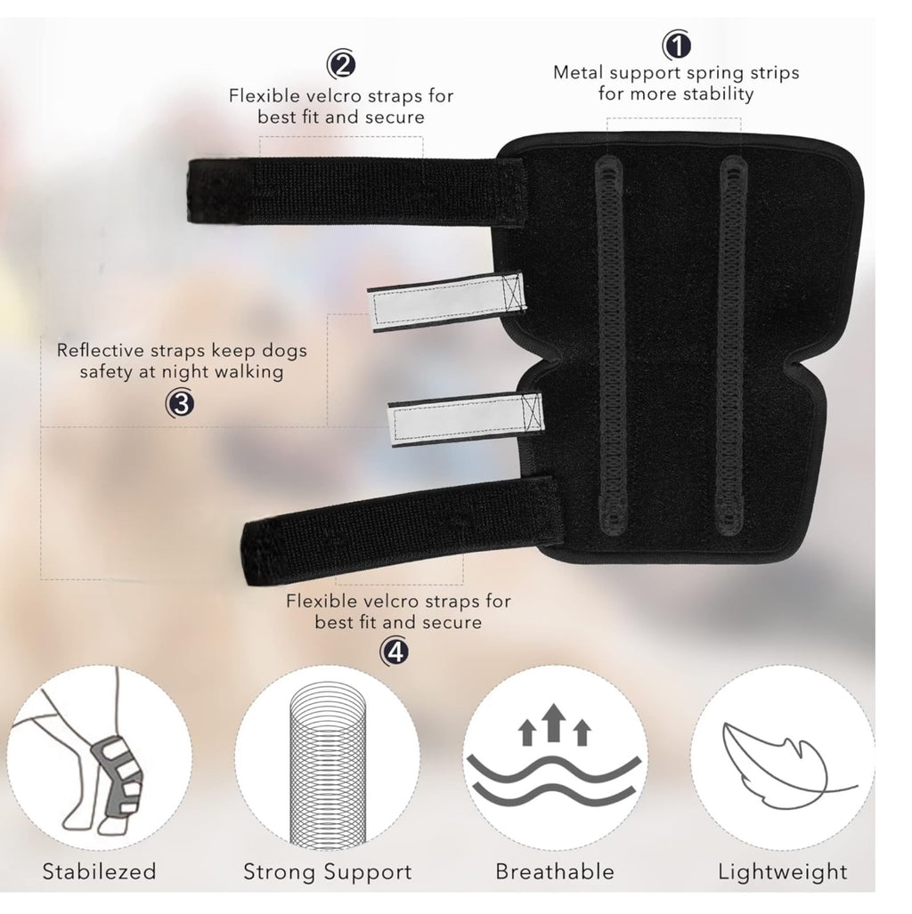 Petability Canine Splint Brace for Rear Legs with Safety Reflective Straps, Joint Warps Support Help Hind Legs Injuries Sprains Arthritis Torn ligament (1 Pair)
