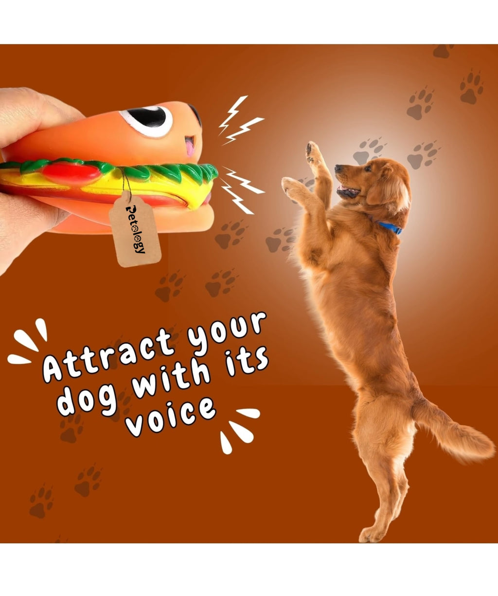 Playpets 100% Latex Burger Squeaky Durable & Interactive Chew Toy for Dogs & Cats ,Fun Squeaker , Solo Play all size Breeds , Dental Health