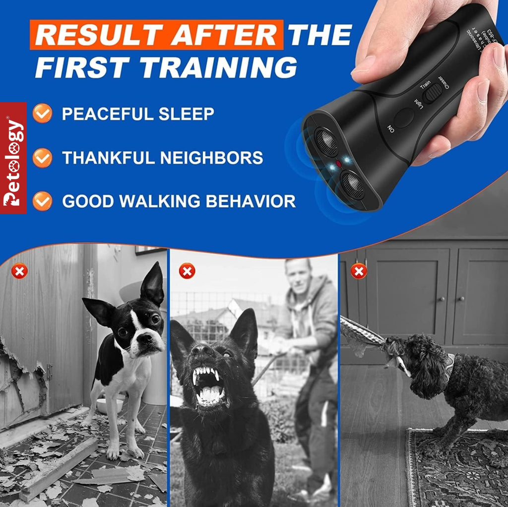Petology Anti Barking Device, Safe Handheld Dog Repeller Trainer Dual Channel Dog Repeller Ultrasonic Handheld Dog Training Tool, 3 in 1 Bark Control Frequency Levels Humanized for Cats, Dogsl