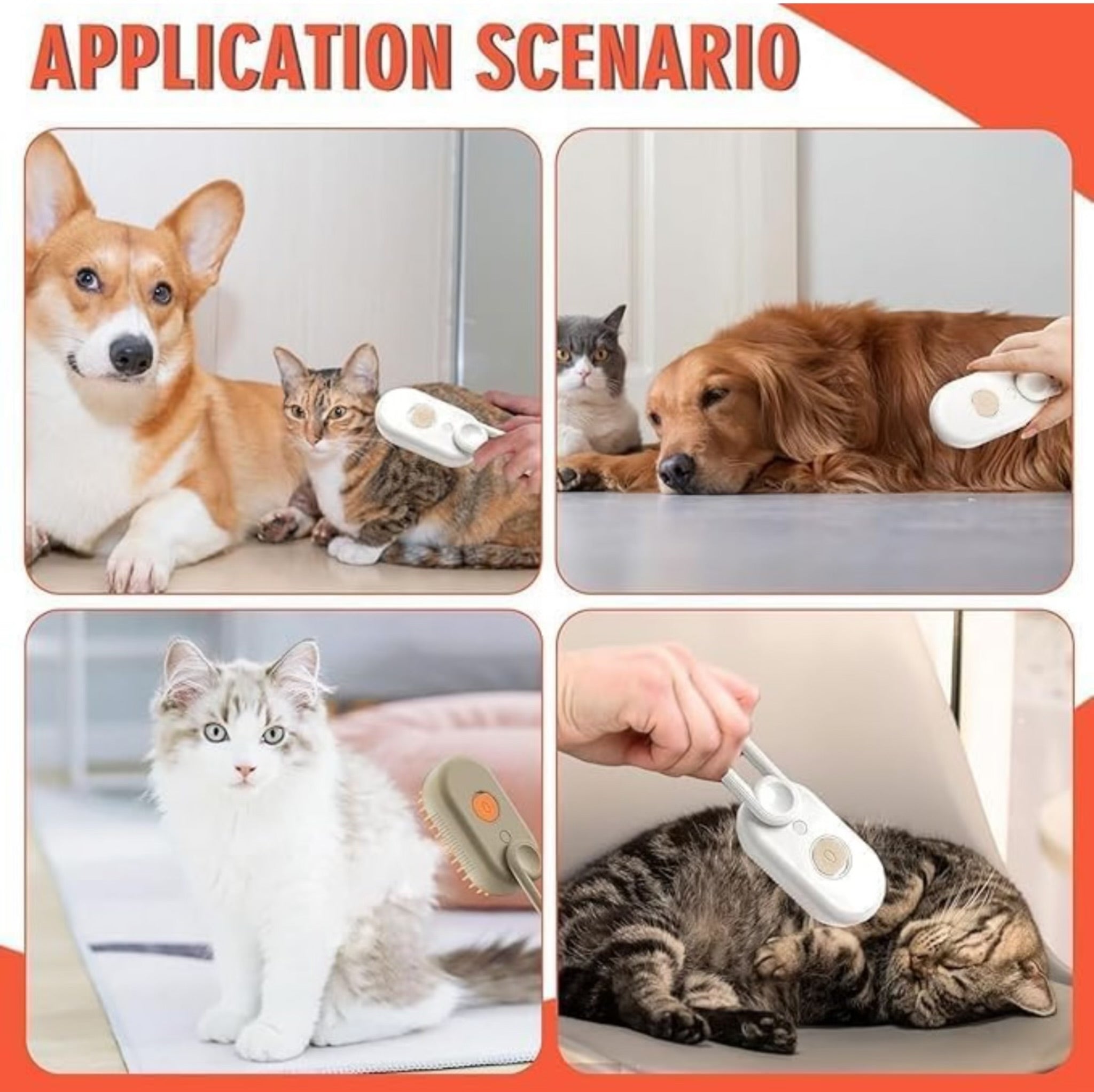 Petology exclusive Steam Brush for Dog & Cat  3 in 1 Water Brush for Dogs Silicone Massage Dog Comb Electric Multifunctional Water Brush Spa for Dogs USB Rechargeable Steamy Brush (Beige with orange)