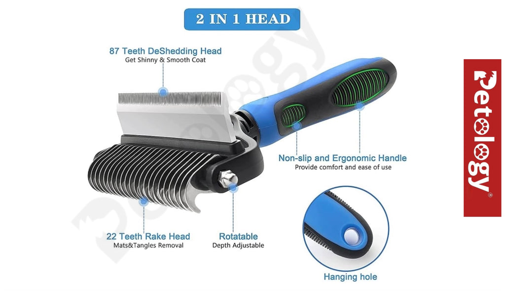 HIHYGENIE Dematting & Deshedding Brush For Dogs-Cats,2 In 1 Deshedding Tool & Undercoat Rake Dematting Comb For Mats, Reduces Shedding By upto 95%,Short To Long Hair Small Large Breeds