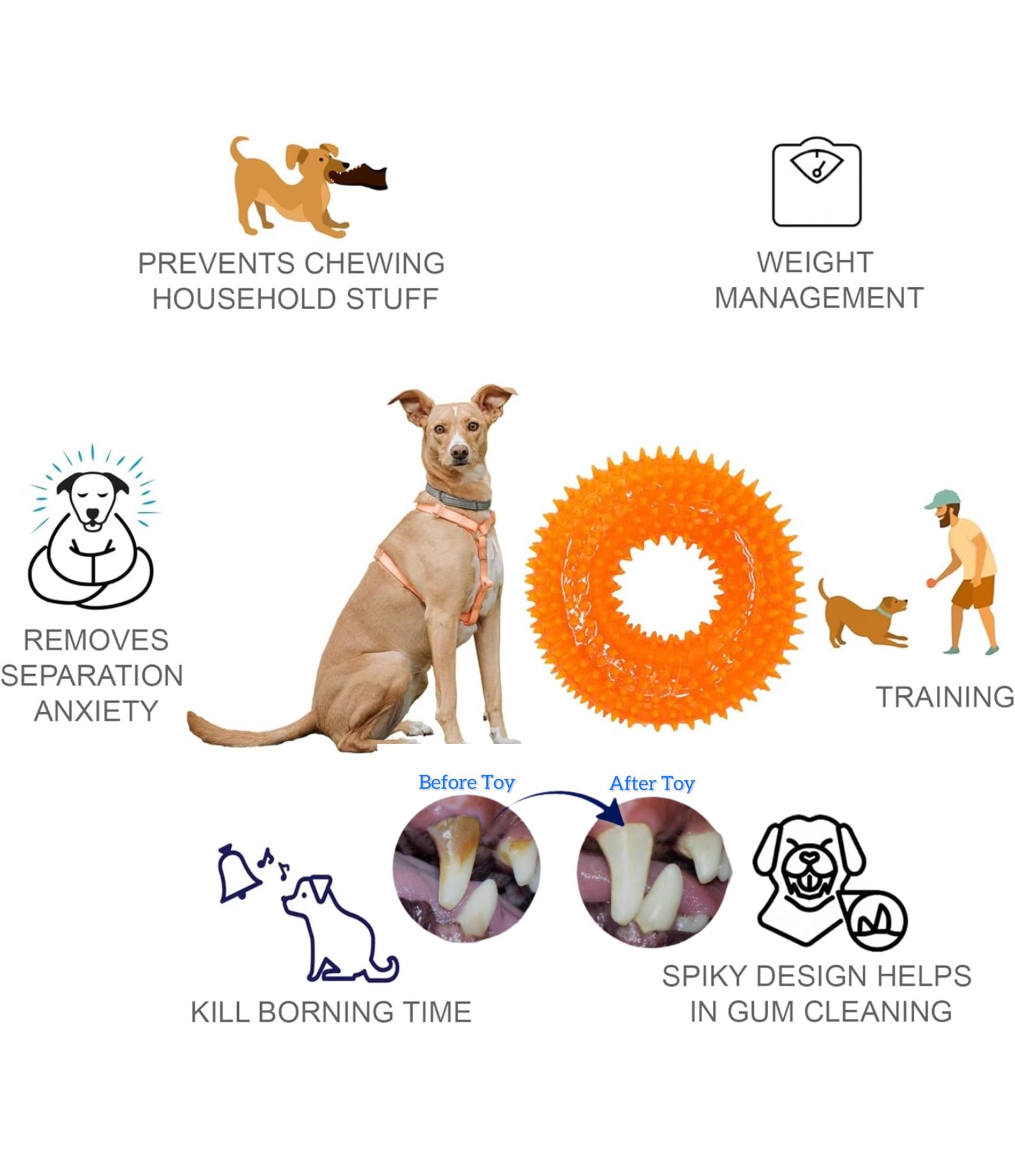 100% BPA FREE & NON-TOXIC Spike Ring Chew Toy is a Durable, Interactive Option for Dogs That Love to chew and Play