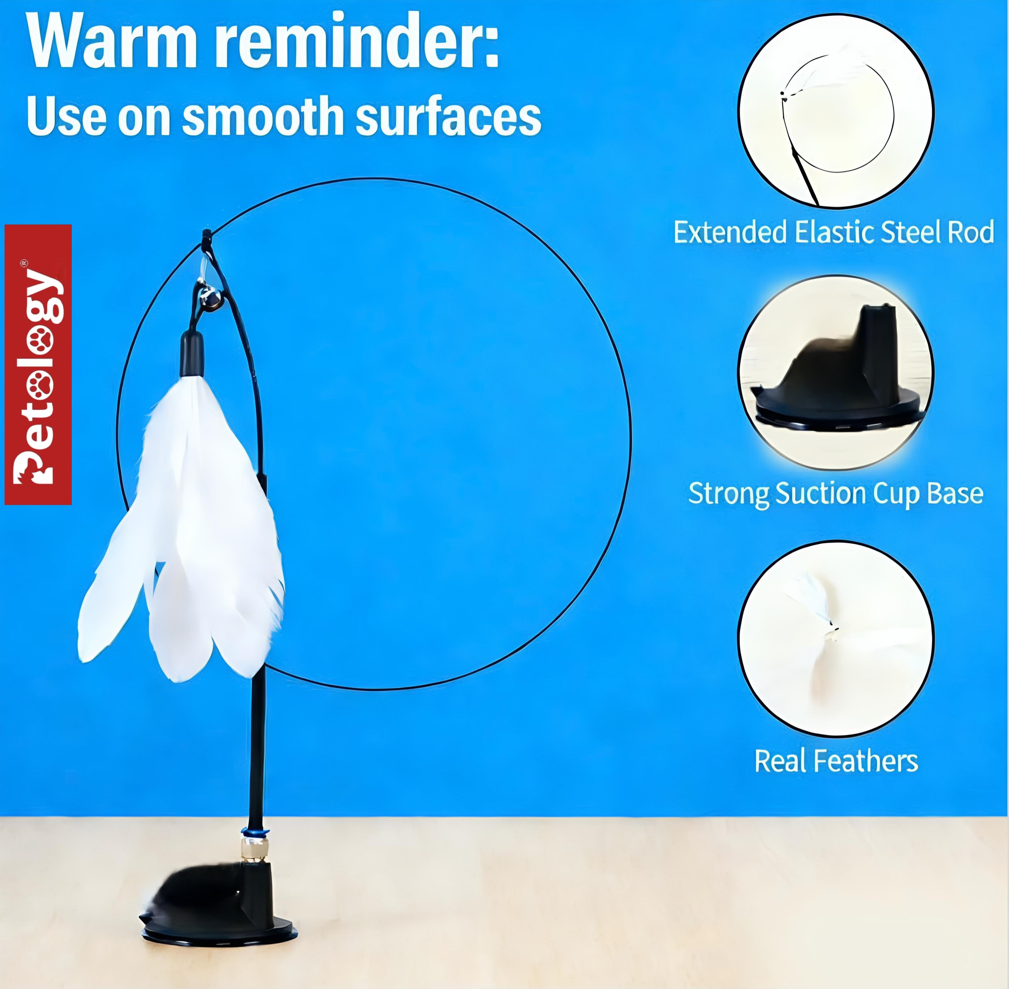 Combo stick Suction Cup Cat Teaser Wand - Interactive Feather & Bell Toy for Indoor Cats, Self-Play Fixed Design, Scratch-Resistant to Relieve Boredom