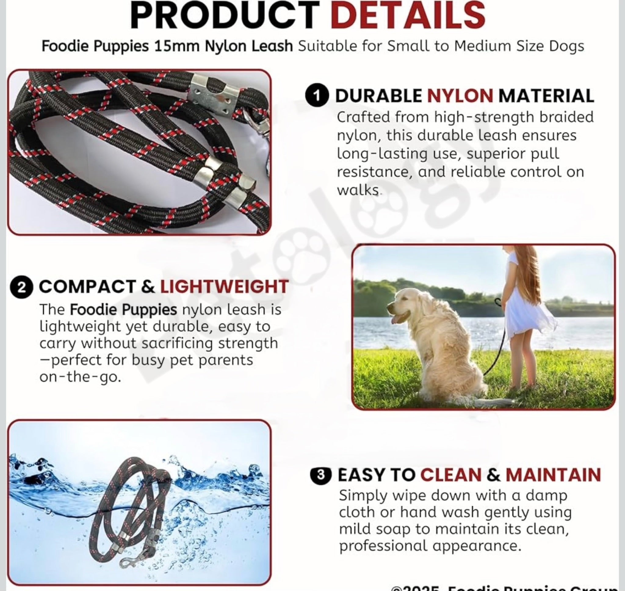 PAWPET Dog Training Walking Rope - Nylon Leash (12mm,15mm,18mm,22mm) for Small , Medium, large Sized Dogs With Strong Hook - Color May Vary