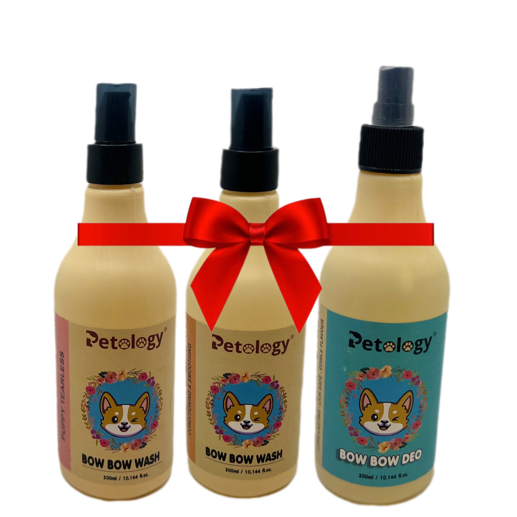 BOW BOW Perfect Combo-SUMMER SPECIAL-PINK ROSE &  BANNA & TANGY ORANGE SHAMPOO PLUS &  BLUE BERRY BLAST DEO - (SUITABLE ALL BREEDS)