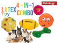 Petology 3-in-1 Combo pet friendly Latex Dog Squeaky Toys-Paw Ball- Rugby ball-Donut-Chew bone-Medium- Small Dogs & Puppies ,Dog Chew Toy for Teething, Chewing, Training Playing