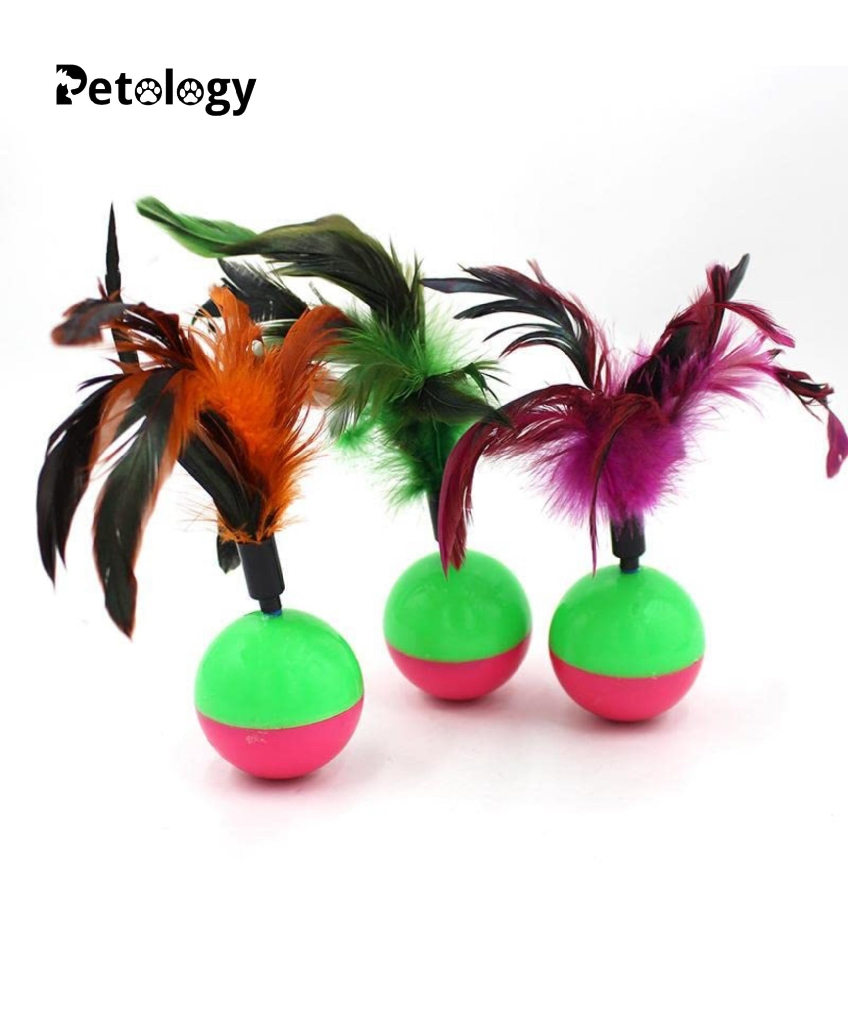 MEOW MEOW Feather Tumbler Cat Ball Toy, Whirl Cats Ball Tumbler, Interactive Feathers Pet Toys, Kitten Training Ball, Colourful Cat Feather for Cats, Kittens - 1 PC (Color May Vary)