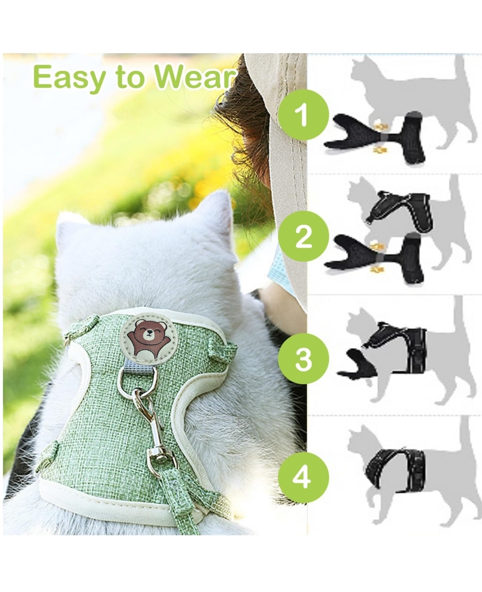 MEOW MEOW Cat Harness and Leash Set , Escape Proof and Adjustable , Lightweight and Soft Walking Harness for Cats - Perfect for Small & Medium Cats with Weight from 1.5 KG to 6.0 KG (Beige)