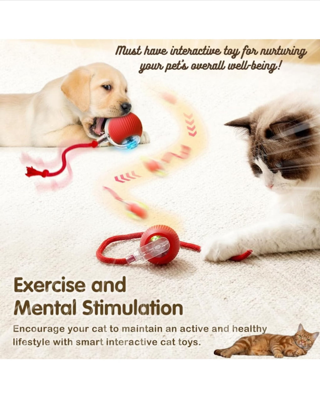 Playpets Most Viral Interactive Rolling Ball Toy for Cats and Dogs 360° Smart Automatic Pet Ball (RED)