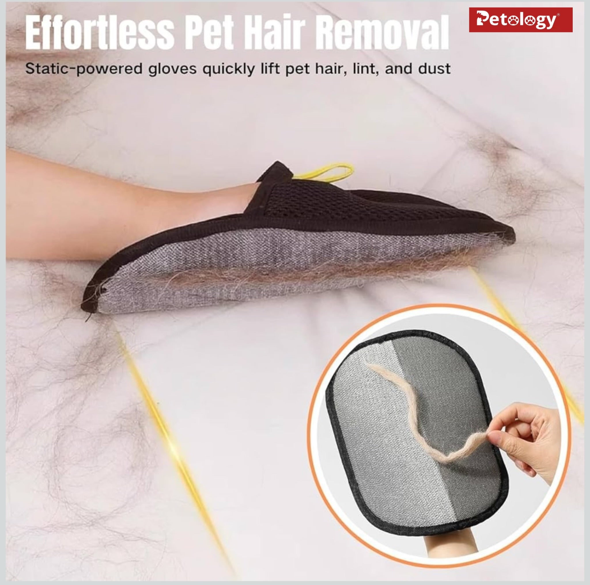 Reusable Pet Hair Removal Gloves, Electrostatic Hair Remover, Efficient Grooming Gloves for Pet Hair, Dog and Cat Fur Electrostatic Gloves for Couch, Clothes, Carpet, Bed Sheet