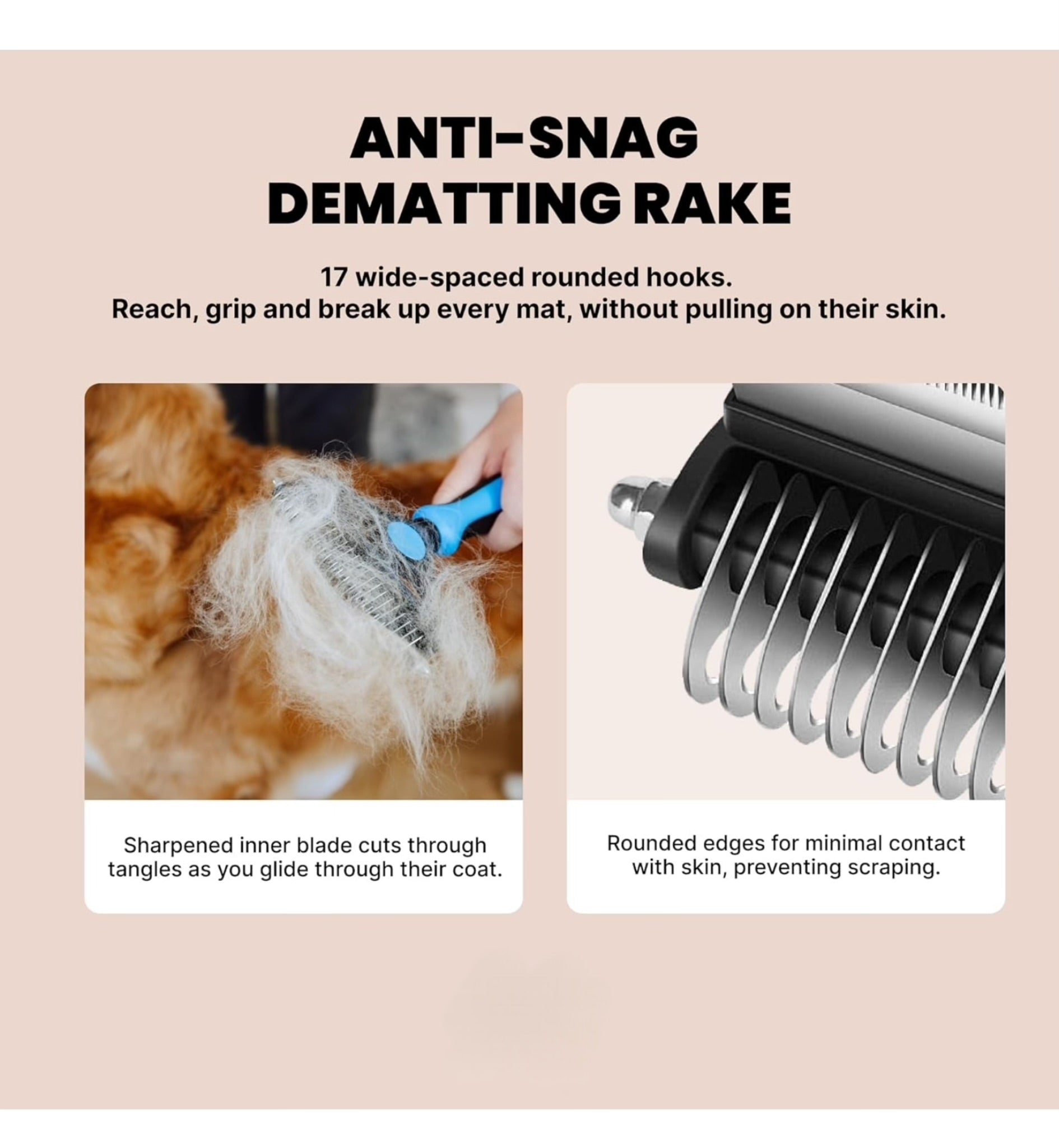 Hihealth Pet Grooming Brush for Dogs/Cats/Rabbits Deshedding Tool & Undercoat Rake Dematting Comb for Mats,Reduces Shedding by Up to 95%,Great for Short to Long Hair Small Large Breeds