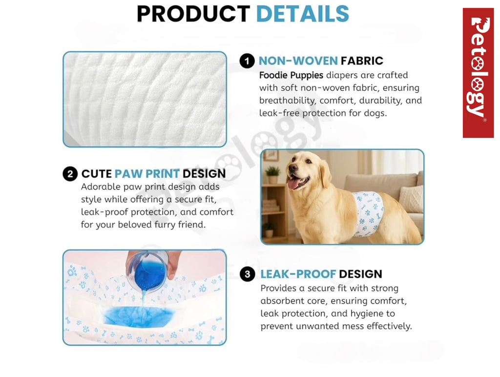 Petability Dogs Disposable Diapers for Dog -10Pcs Diaper Pants Nappy Leak-Proof, Ultra-Absorbent Daily and Travelling Purpose size available small,medium,Large & Xtra-Large