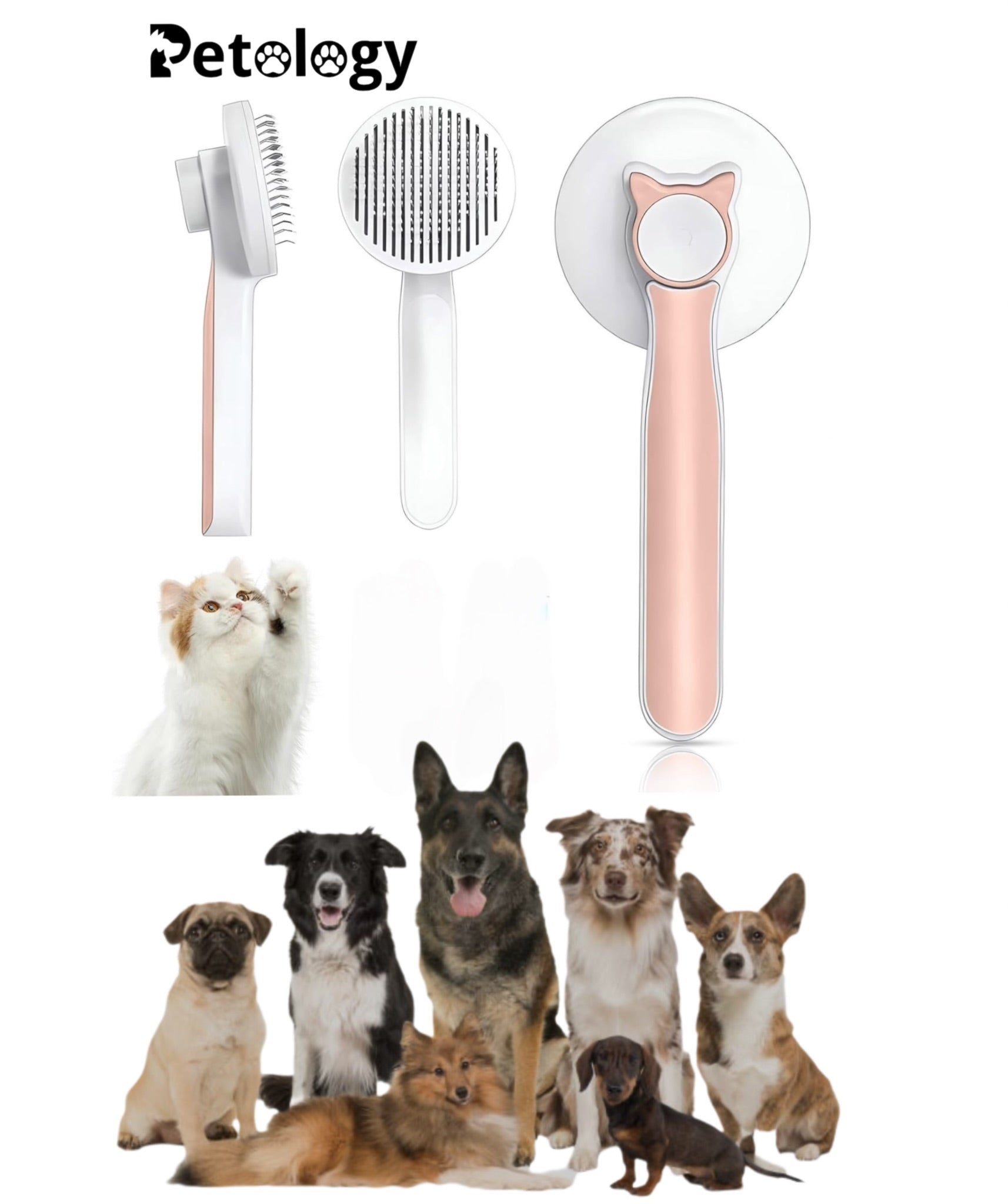 Hi Health Grooming & Cleaning Premium Slicker Brush for Dogs & Cats Self Clean Brush & Flea brush COMBO option for Shedding Gently Removes Loose Undercoat, Mats and Tangled