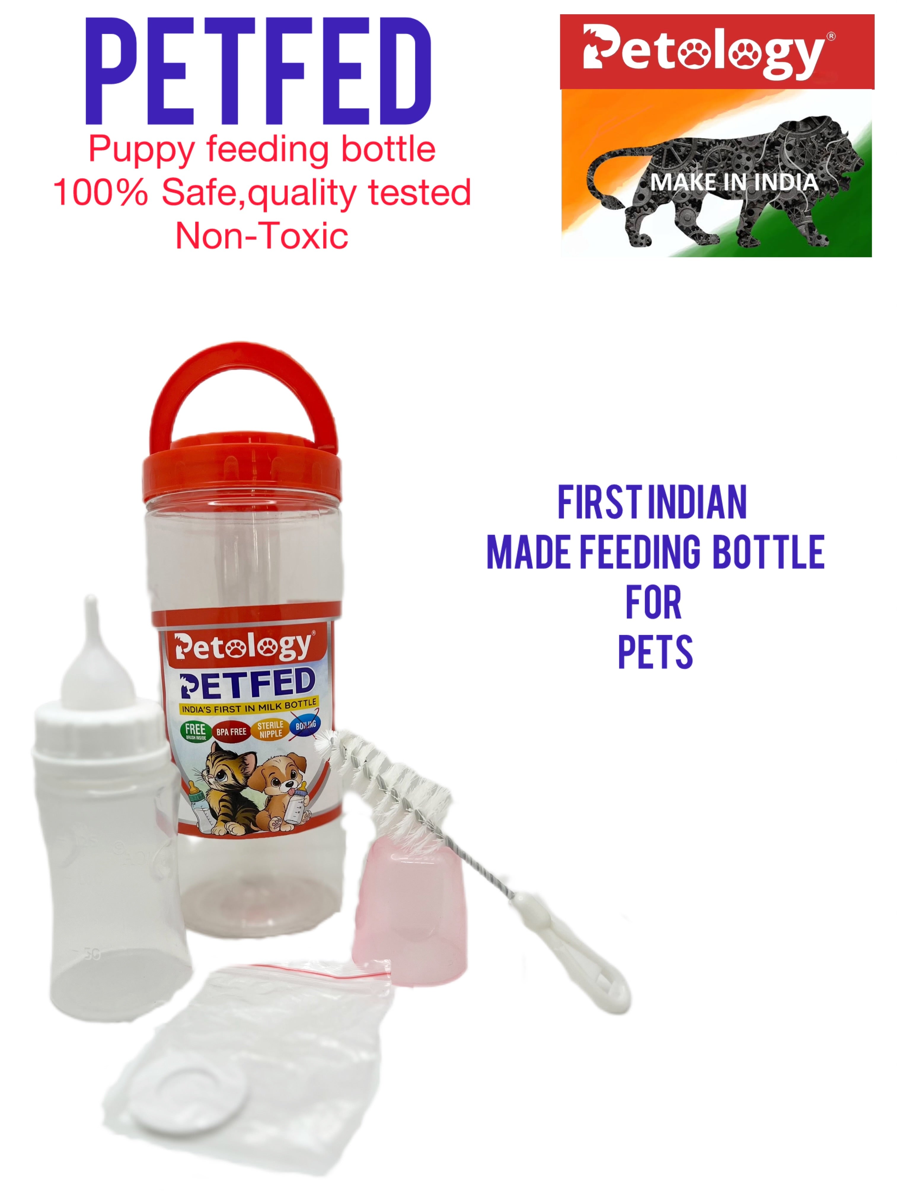 PETFED Puppy Kitten Milk Feeder Silicone Bottle Set non toxic and 100% safe For Baby Dog & Cat