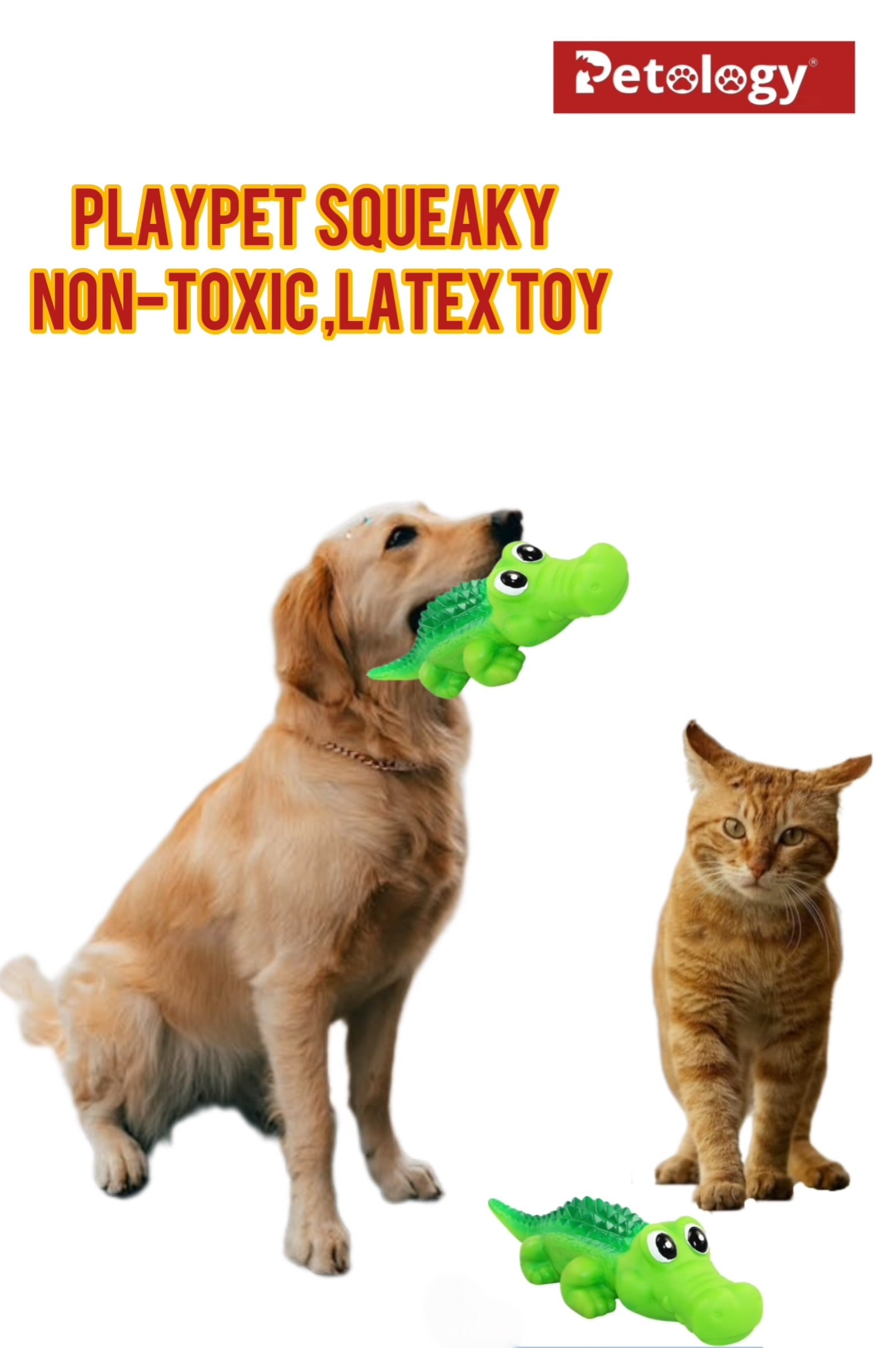 Playpet Crocodile Squeaky Dog Toy Durable Textured Rubber Chew Toy for Teething, Chewing Interactive Play Fun & Colorful Toy Cats- Adult Dogs-Puppies