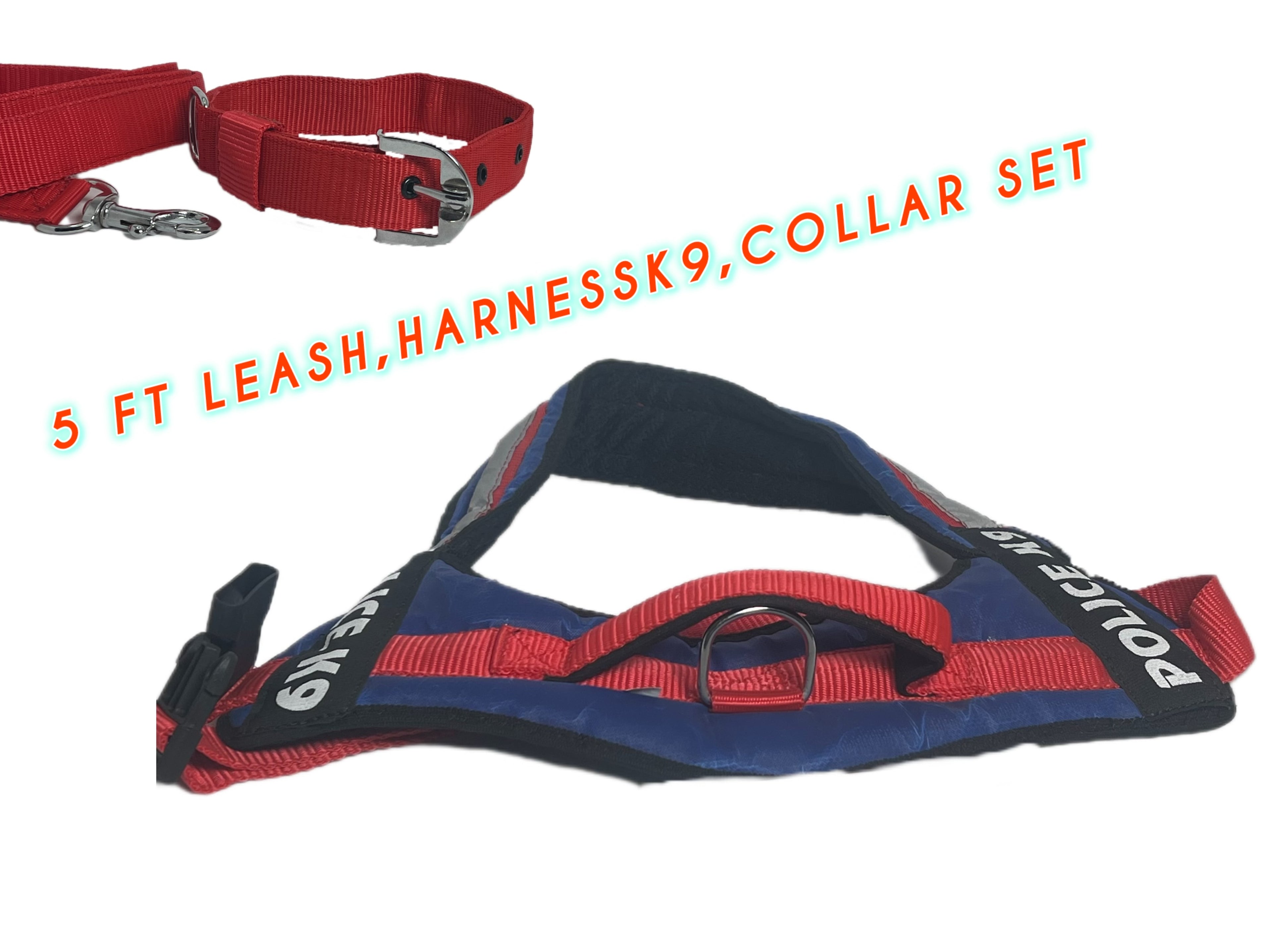 COMBO Dog harness K9,Matching 1.5 inch width comfy collar and 5Ft. High strenght Leash for medium,Large,XL dog breeds