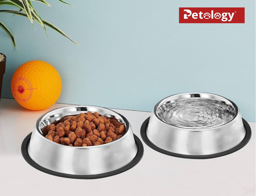 Petology Anti-Skid Dog Food Bowl 1800 ml -Pack of 2 Stainless Steel  safe  for Dog Food & Water Feeding Bowl Pets Feeder Perfect for Dogs, Puppy, Cat & Kittens