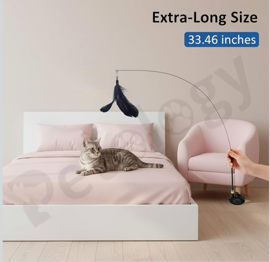 Combo stick Suction Cup Cat Teaser Wand - Interactive Feather & Bell Toy for Indoor Cats, Self-Play Fixed Design, Scratch-Resistant to Relieve Boredom