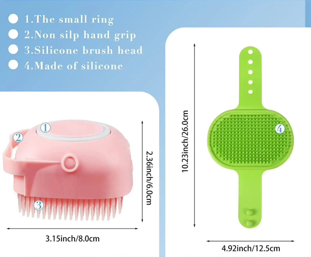 Hi Health COMBO 3 pcs Self Cleaning Slicker Shedding Brush ,Pet Bath Massage Brush With Soap & Shampoo Dispenser Soft Silicone Bristle For Long Short Haired Dogs Cats Shower.