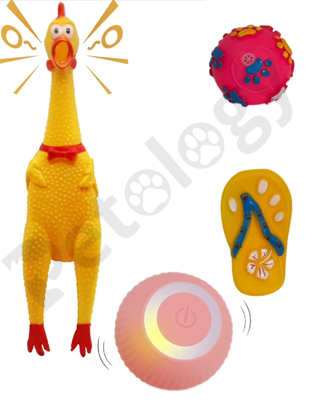 PlayPets Squeaking Combo Chicken, Intelligent Chargeable Ball, Paw Ball & Rubber Squeeze Sleeper Dog Toys Sound,  BPA Free ,Chemical Free,Screaming Toys for Pets,Safe & Non-Toxic  (Pack of 4 pcs)