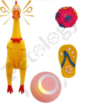 PlayPets Squeaking Combo Chicken, Intelligent Chargeable Ball, Paw Ball & Rubber Squeeze Sleeper Dog Toys Sound,  BPA Free ,Chemical Free,Screaming Toys for Pets,Safe & Non-Toxic  (Pack of 4 pcs)