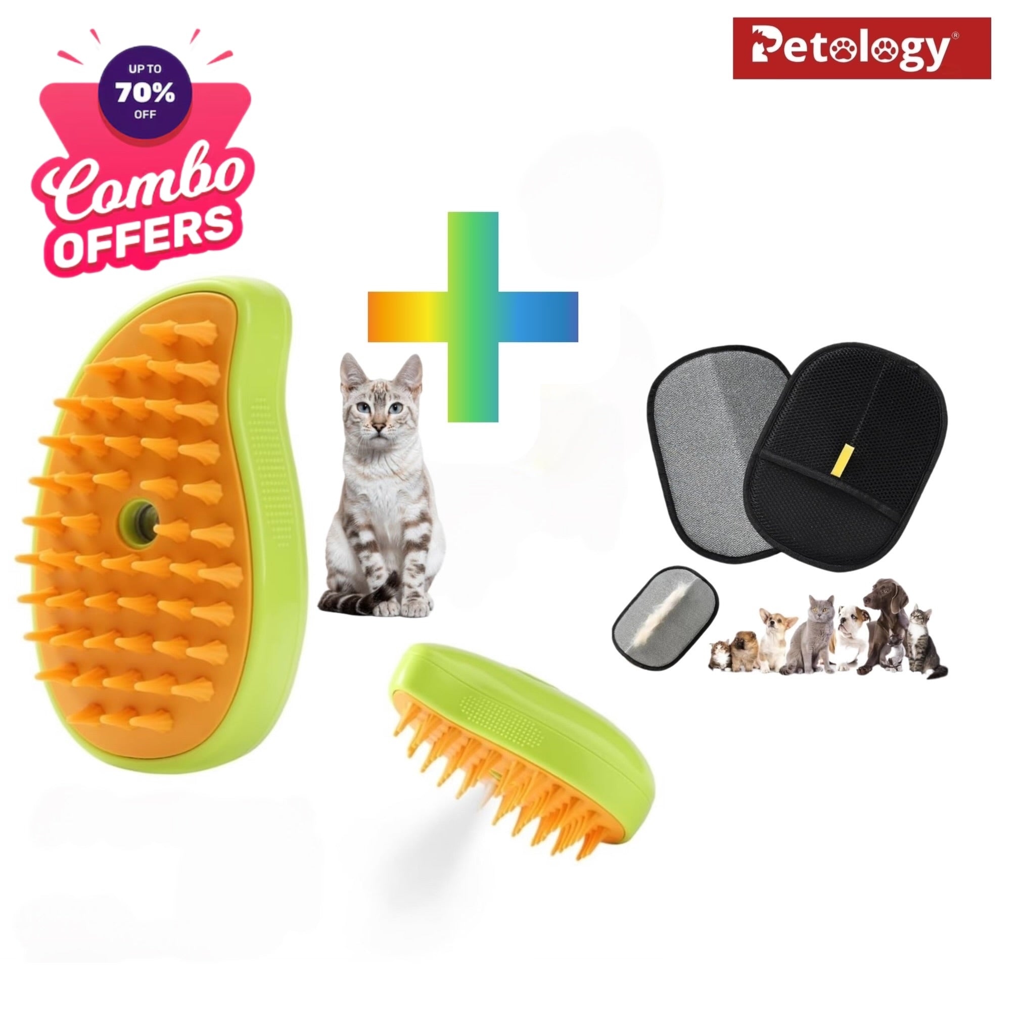 GRAB GROOM COMBO PET Mist brush with pet hair remover tool Non-Static and static brush combo with brush and clean combo perfect hygiene combo