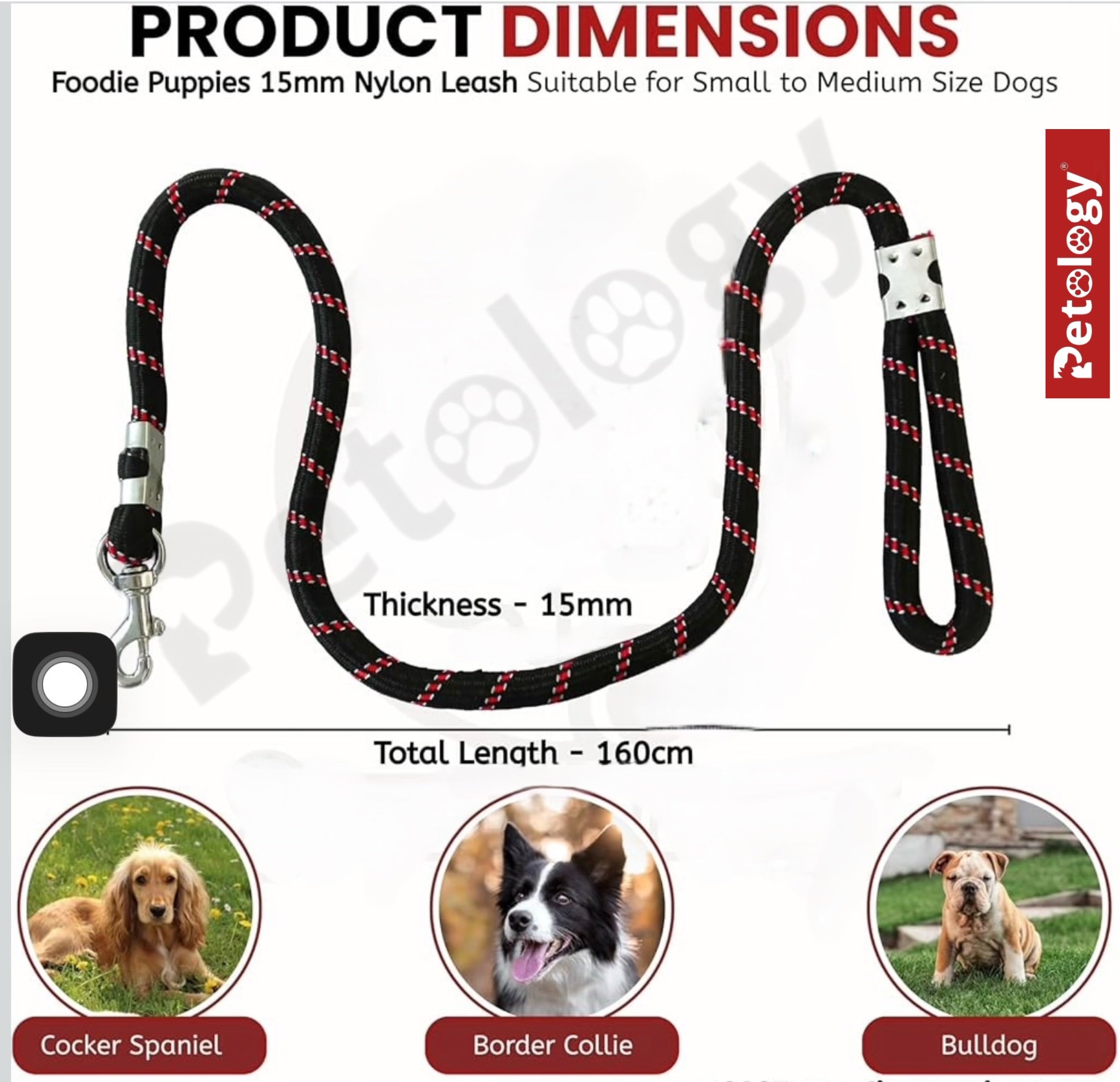 PAWPET Dog Training Walking Rope - Nylon Leash (12mm,15mm,18mm,22mm) for Small , Medium, large Sized Dogs With Strong Hook - Color May Vary