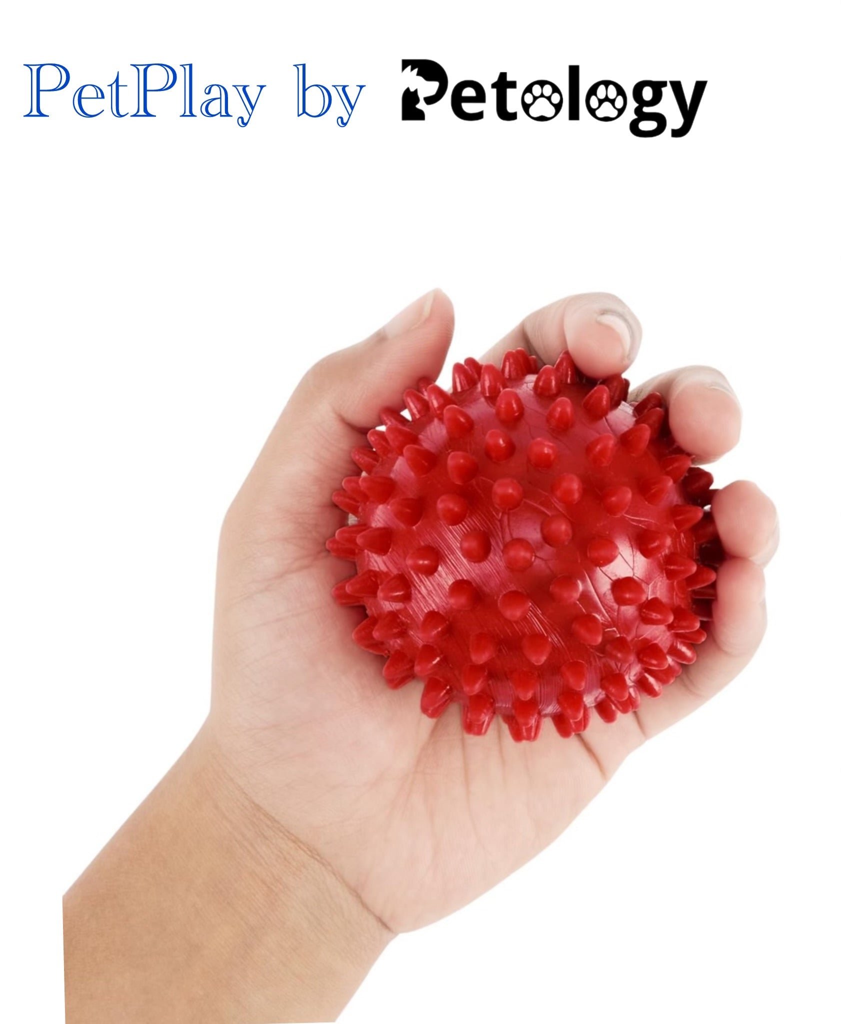 PlayPets Non-Toxic Natural Rubber Spiked super bouncy Ball Dog Chew Toy, Puppy Teething Toy, 3 Inches(Suitable all breeds)
