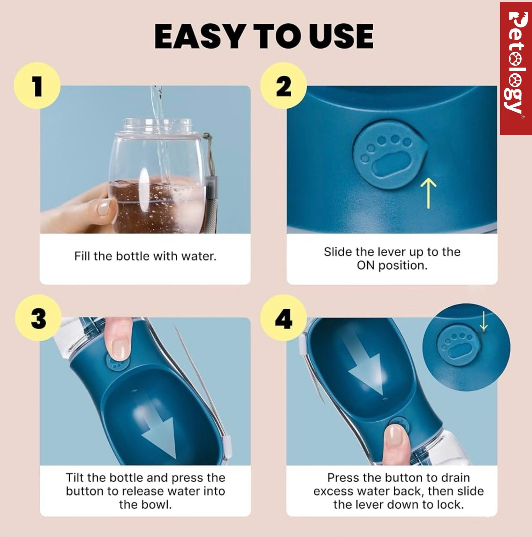 PawPets everyday life Dog, Cat and Rabbit, Sturdy hold, Leak Proof, Travel safe Water BPA-FREE, bottle and Dispenser with Drinking Feeder for Pets ON THE GO like Hiking, Travel,  safe food Grade Plastic (550ml, Blue)